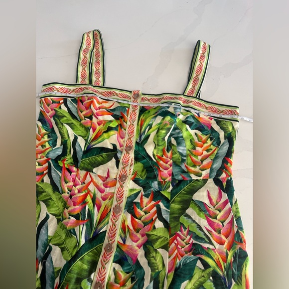 NEW | FARM Rio | Heli Leaves Button Front Linen Midi Dress | Sz L - Picture 11 of 12